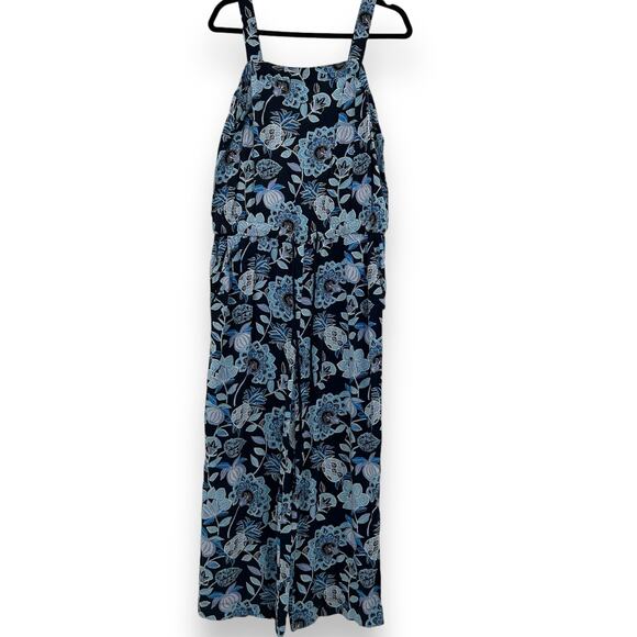 Ann Taylor Loft Jumpsuit Size 8 Blue Floral Print Square Neck Boho Casual Rayon - Picture 4 of 16